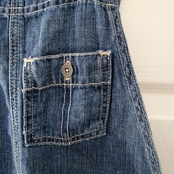 Big Star 1874 Short Denim Overalls Sz S Romper Linen Pockets Y2K 90s - Picture 3 of 12
